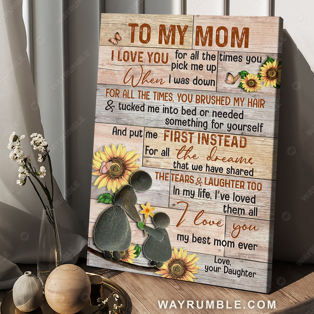 Daughter to mom, Sunflower, Mother and child, I love you for all the times you pick me up - Family Portrait Canvas Prints, Wall Art