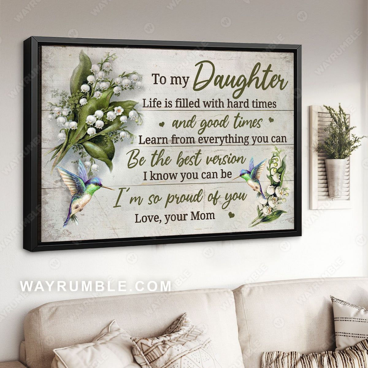 Mom to daughter, Hummingbird, Lily of the valley, I&#39;m so proud of you - Family Landscape Canvas Prints, Wall Art