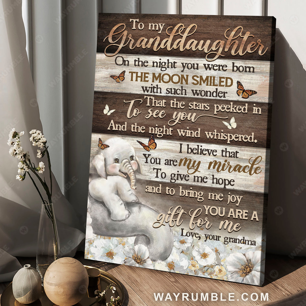 Grandma to granddaughter, Baby elephant, Elephant drawing, You are my miracle - Family Portrait Canvas Prints, Wall Art