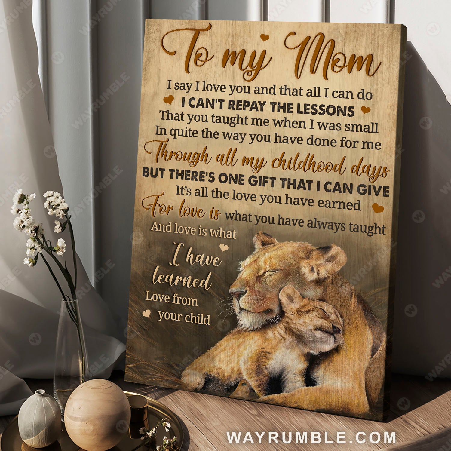 Child to mom, Lion painting, I can't repay the lessons - Family Portrait Canvas Prints, Wall Art