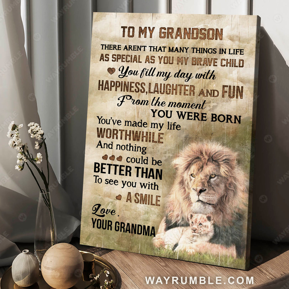 Grandma to grandson, Lion and the cub, Lion painting, You&#39;ve made my life worthwhile - Family Portrait Canvas Prints, Wall Art