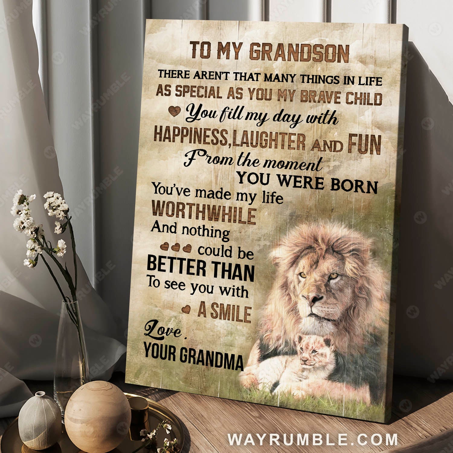 Grandma to grandson, Lion and the cub, Lion painting, You've made my life worthwhile - Family Portrait Canvas Prints, Wall Art