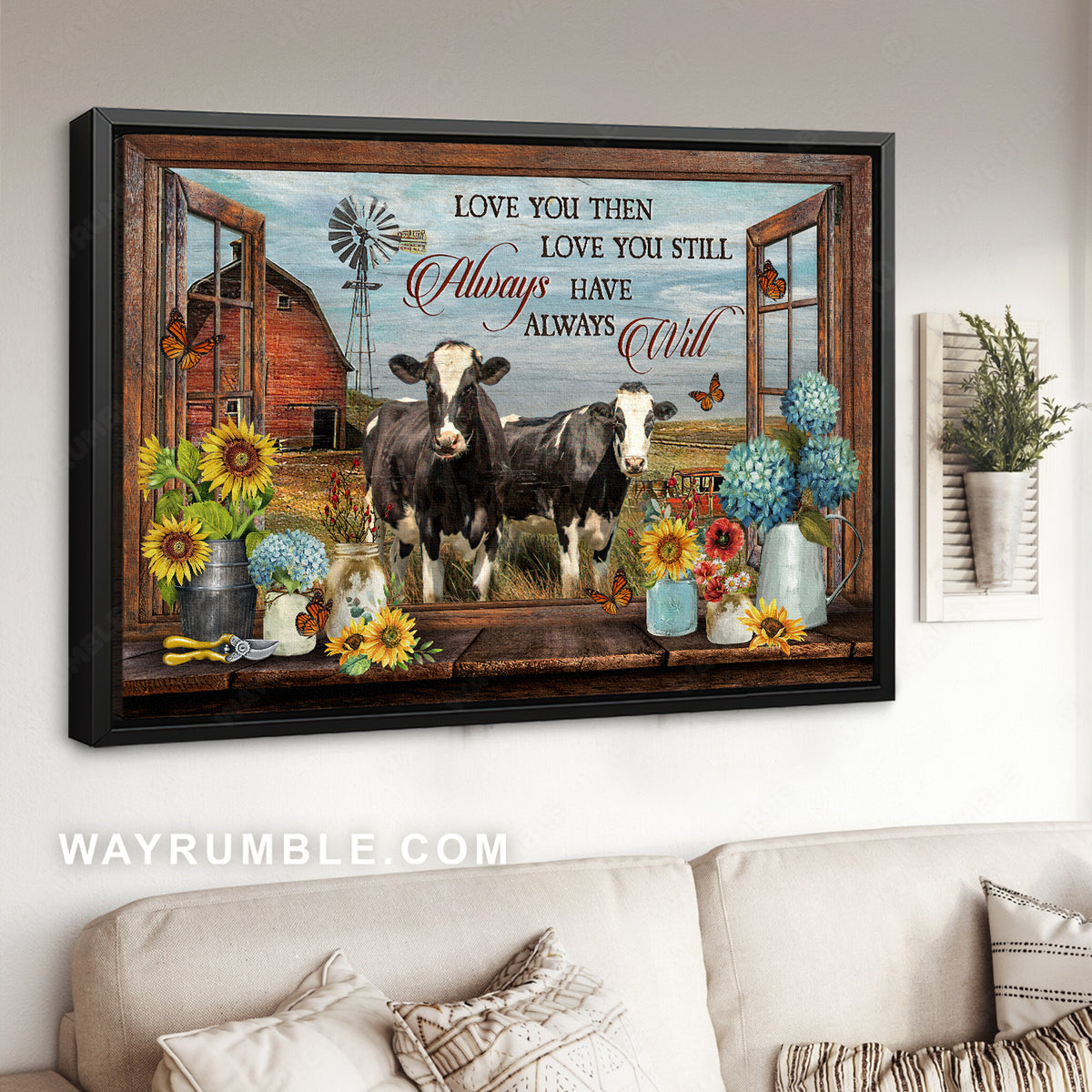 Dairy cow, Peace farm, Flower vase, Love you then love you still - Family Landscape Canvas Prints, Wall Art