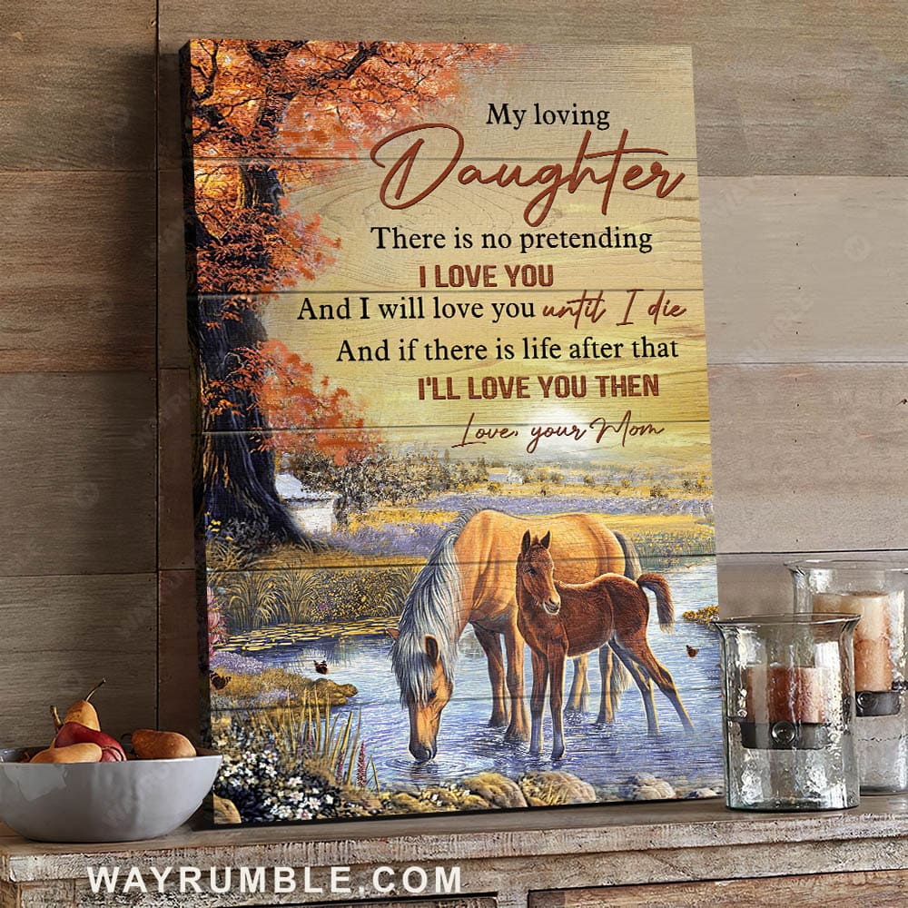 Sunset painting, Horse family, On the beautiful grassland, I'll love you until I die - Family  Portrait Canvas Prints, Wall Art