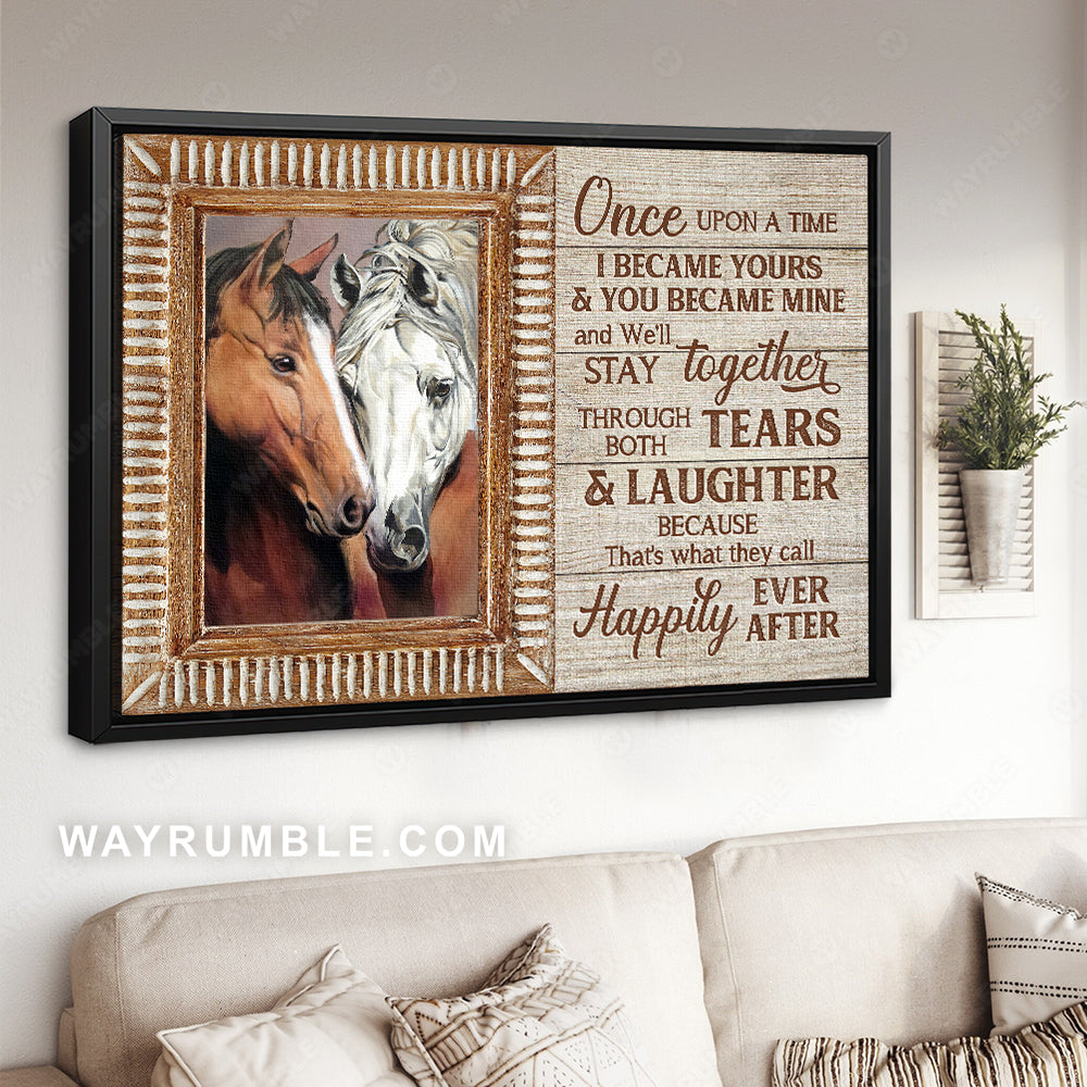 Beautiful horse, Brown window, Once upon a time - Family Landscape Canvas Prints, Wall Art