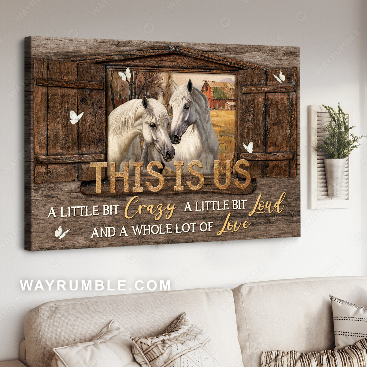 White horse, Countryside painting, Wooden window, This is us - Family Landscape Canvas Prints, Wall Art