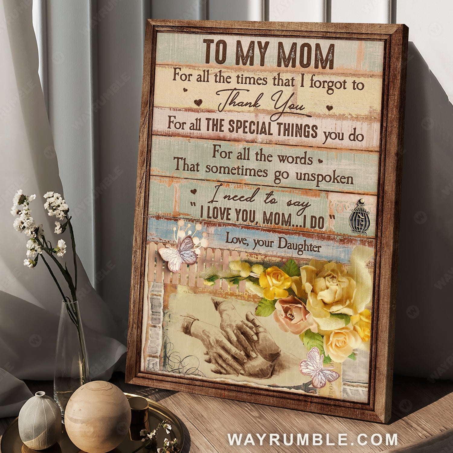 Daughter to mom, Yellow roses, Hand in hand, I need to say I love you - Family Portrait Canvas Prints, Wall Art