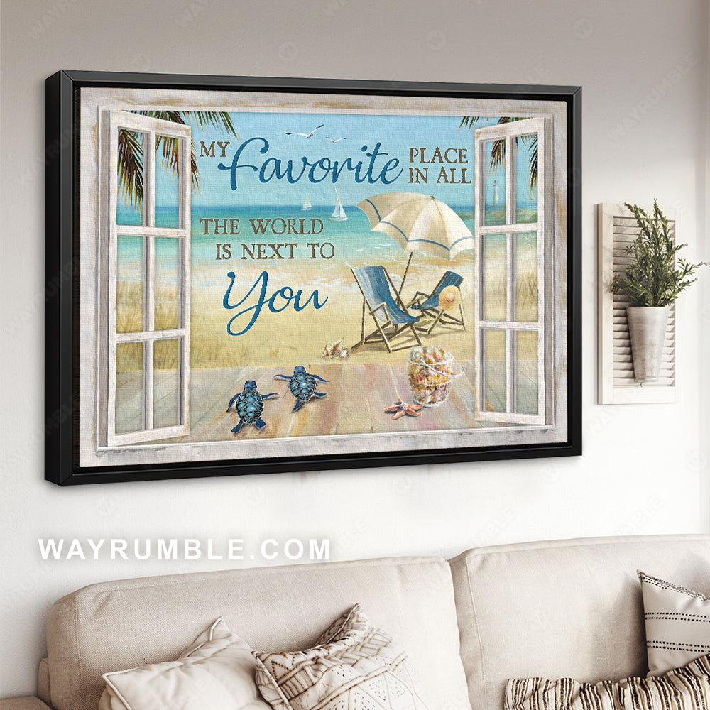 Pretty beach drawing, Sea turtle, My favorite place in all the world - Family Landscape Canvas Prints, Wall Art