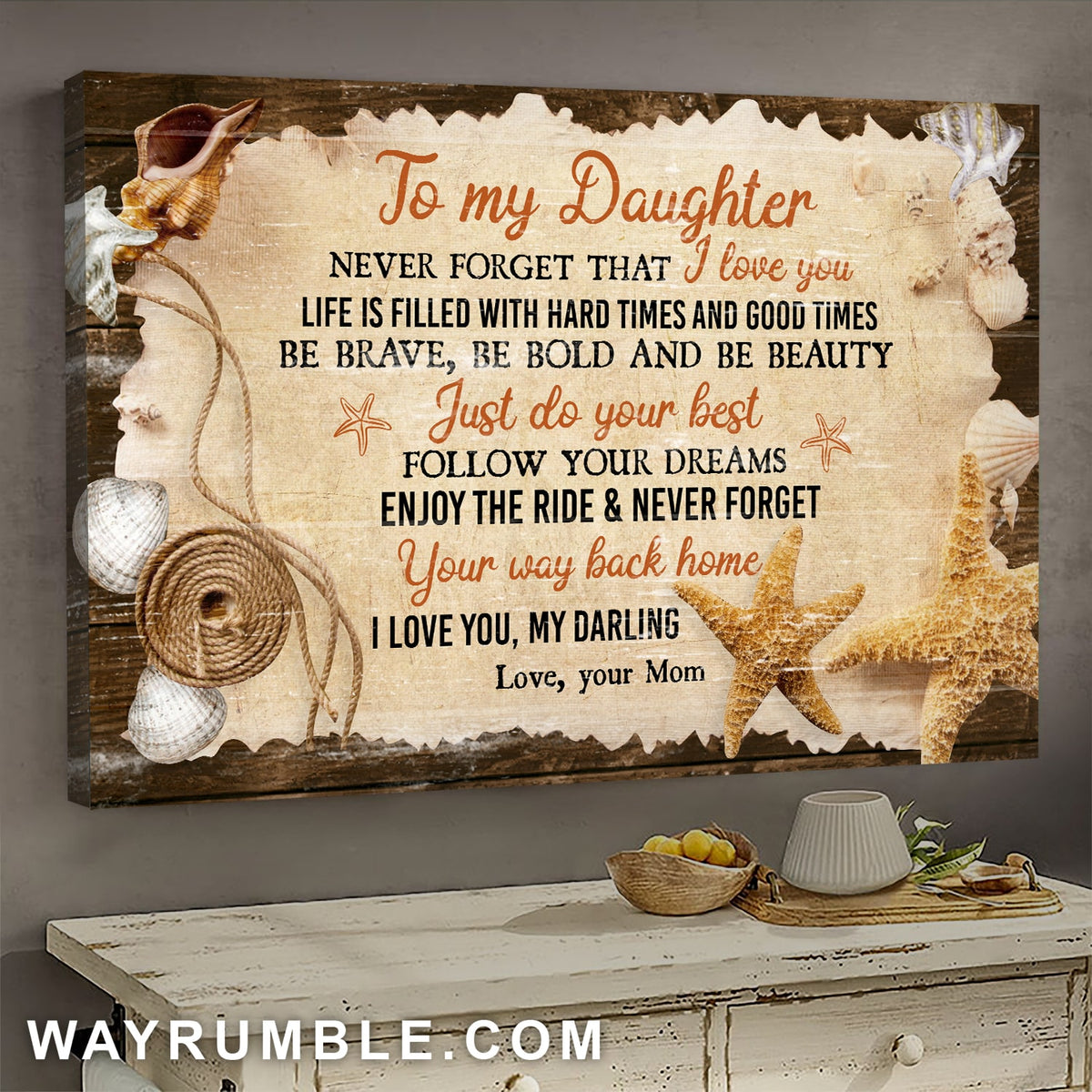 Mom to daughter, Seashell, Parchment, Gifts for daughter from mom, Never forget that I love you - Family Landscape Canvas Prints, Wall Art