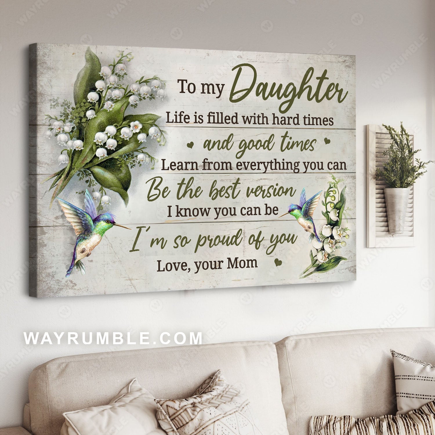 Mom to daughter, Hummingbird, Lily of the valley, I'm so proud of you - Family Landscape Canvas Prints, Wall Art