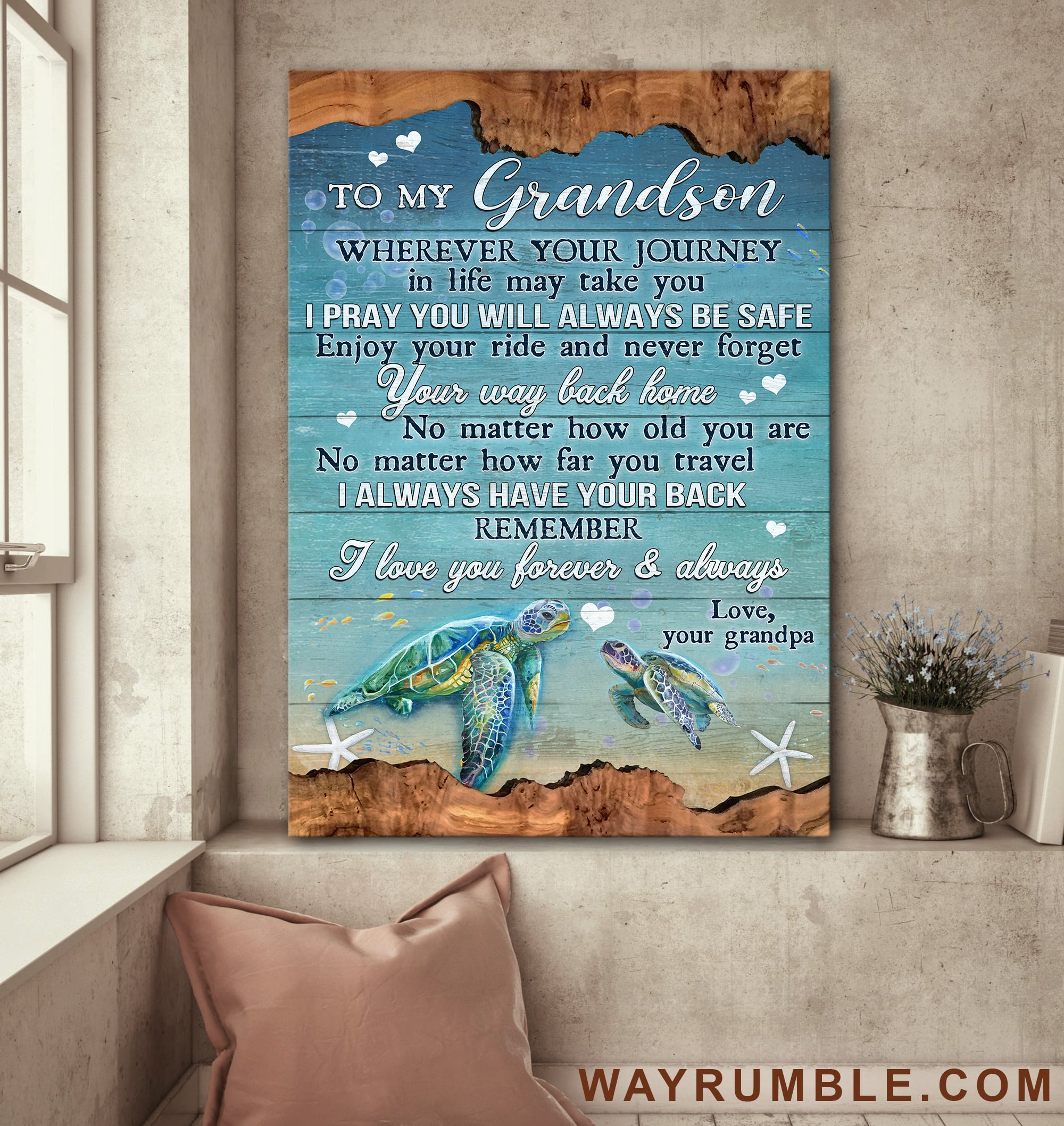 Grandpa to grandson, Turtle Family, I love my life because it gave me you - Family Portrait Canvas Prints, Wall Art