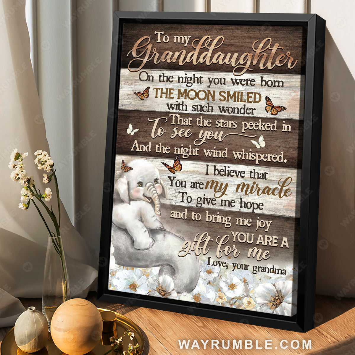 Grandma to granddaughter, Baby elephant, Elephant drawing, You are my miracle - Family Portrait Canvas Prints, Wall Art