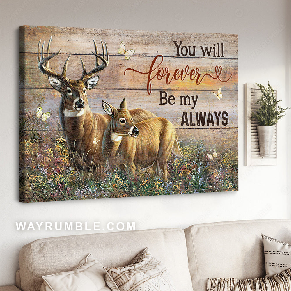 Amazing deer, Pretty flower field, You will forever be my always - Family Landscape Canvas Prints, Wall Art