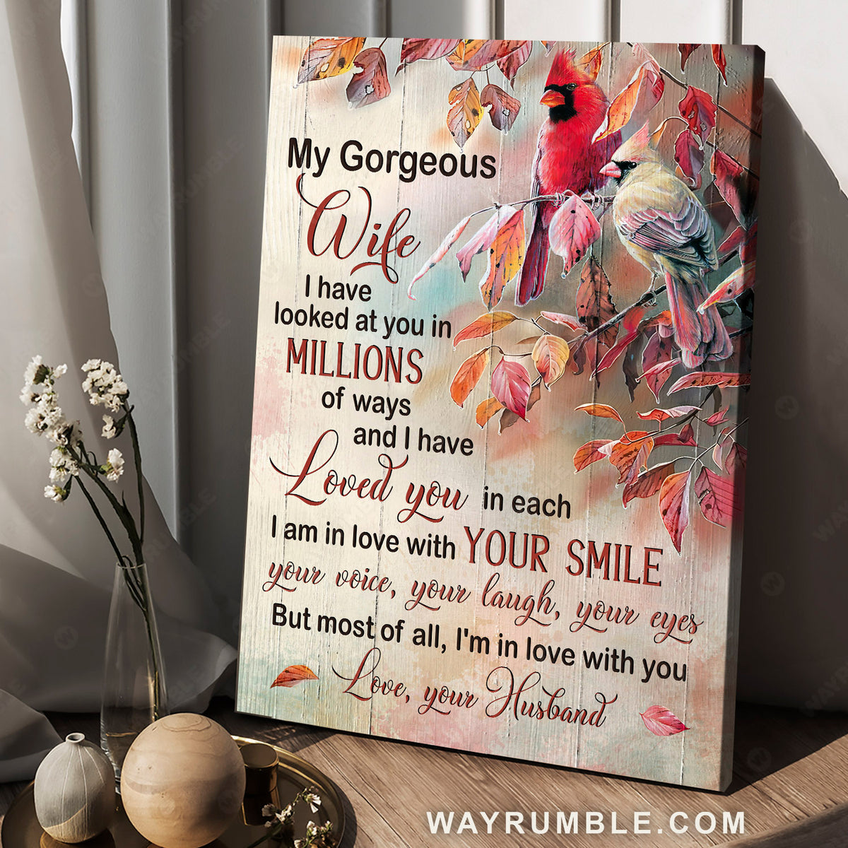 To my wife, Male and female cardinal, Autumn leaves, I&#39;m in love with you - Family Portrait Canvas Prints, Wall Art