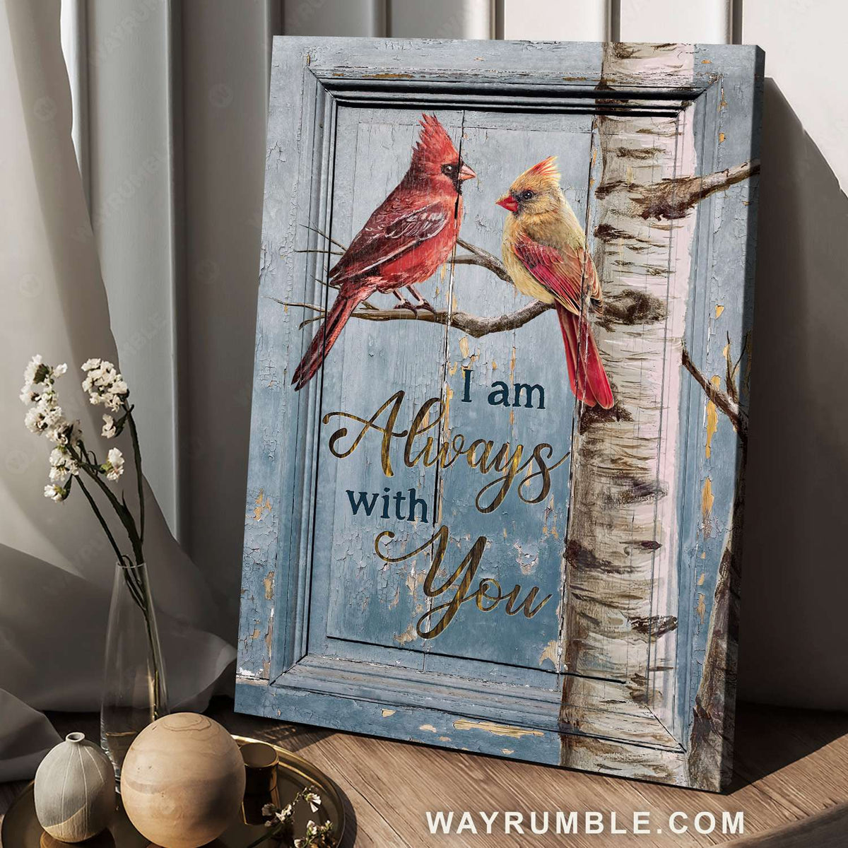 Male and female cardinals, Tree branch, I am always with you - Family Portrait Canvas Prints, Wall Art
