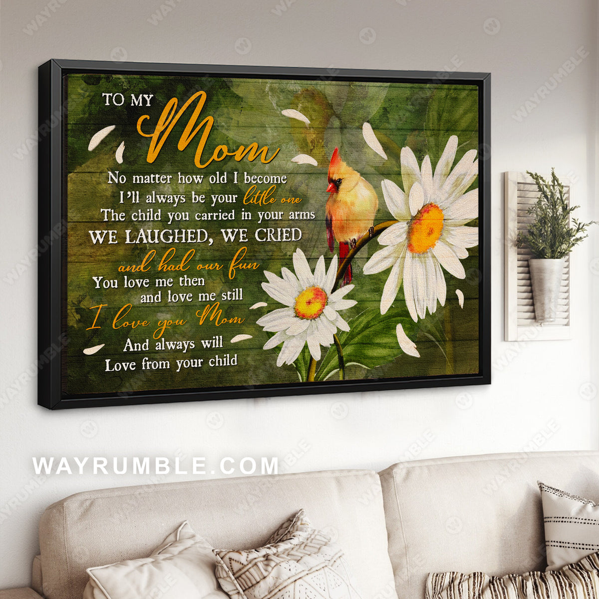 Son to mom, Daisy flower, Hummingbird, No matter how old I become - Family Landscape Canvas Prints, Wall Art