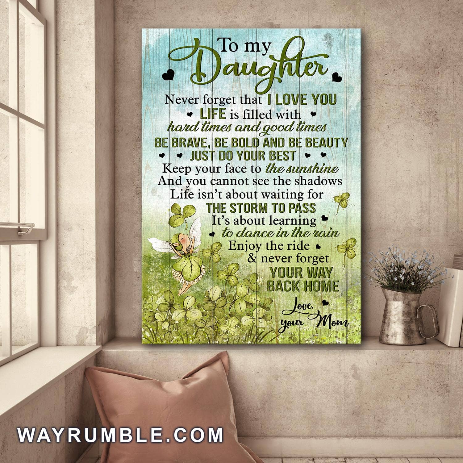 Mom to daughter, Clover fairy, Enjoy the ride & never forget your way back home - Family Portrait Canvas Prints, Wall Art