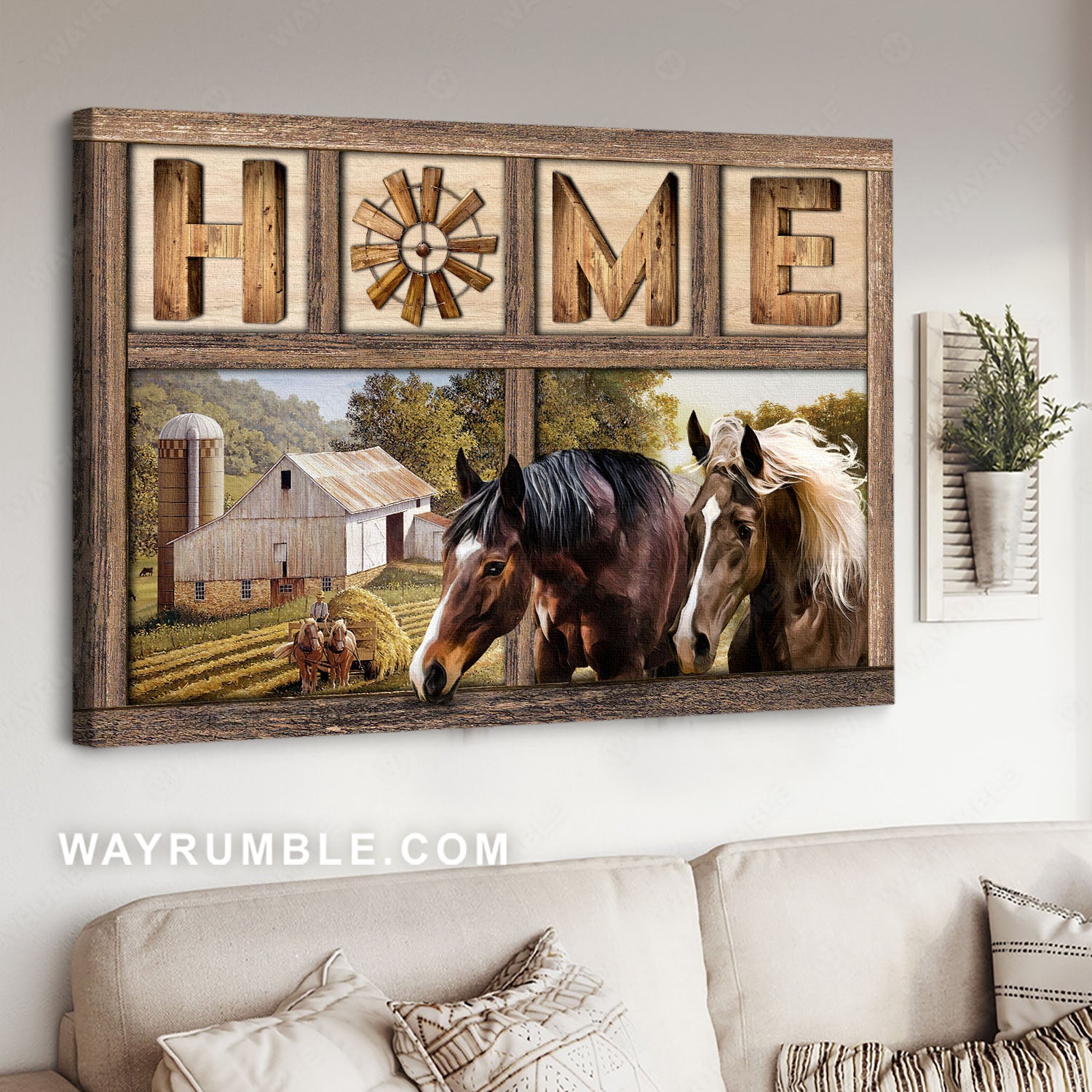 Horse farm, Paddy field, Storage house, Home - Family Landscape Canvas Prints, Wall Art
