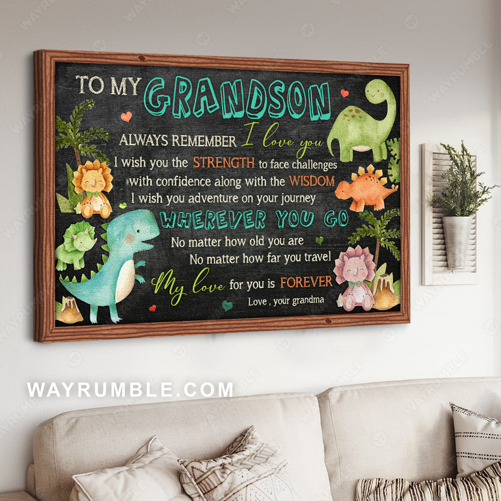 Grandma to Grandson, Dinosaur painting, Cute dinosaur, My love for you is forever -  Family Landscape Canvas Prints, Wall Art