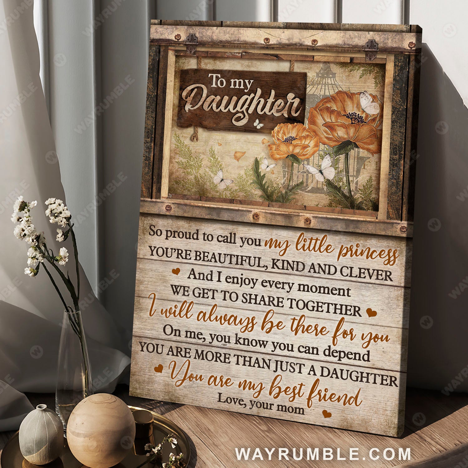 Mom to daughter, Poppy flower, Vintage painting, You are my best friend - Family Portrait Canvas Prints, Wall Art