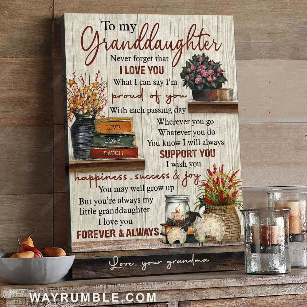 Grandma to granddaughter, vintage bookshelf, I love you forever and always - Family Portrait Canvas Prints, Wall Art