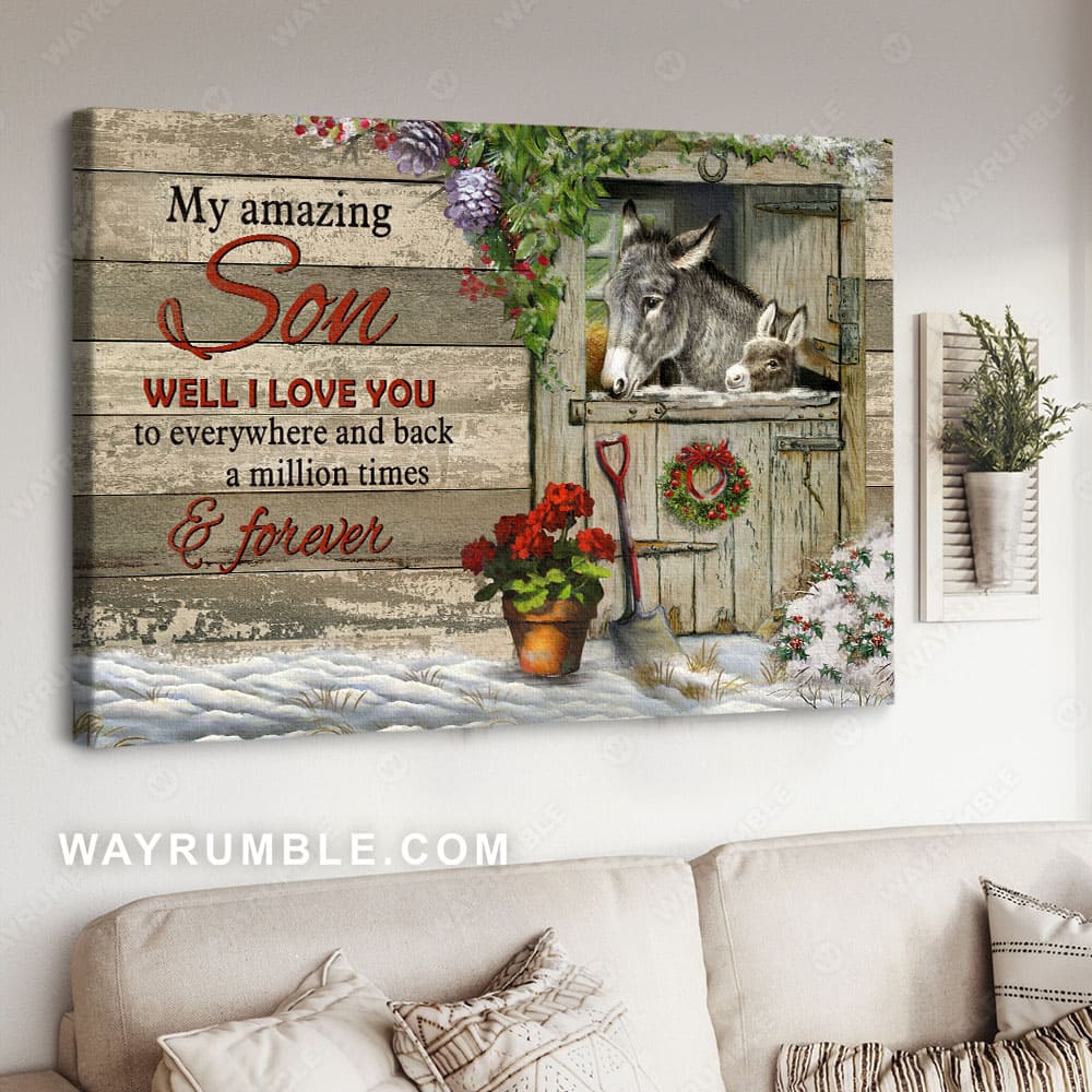 To my son, I love you a million times and forever, Donkey painting - Family Landscape Canvas Prints, Wall Art