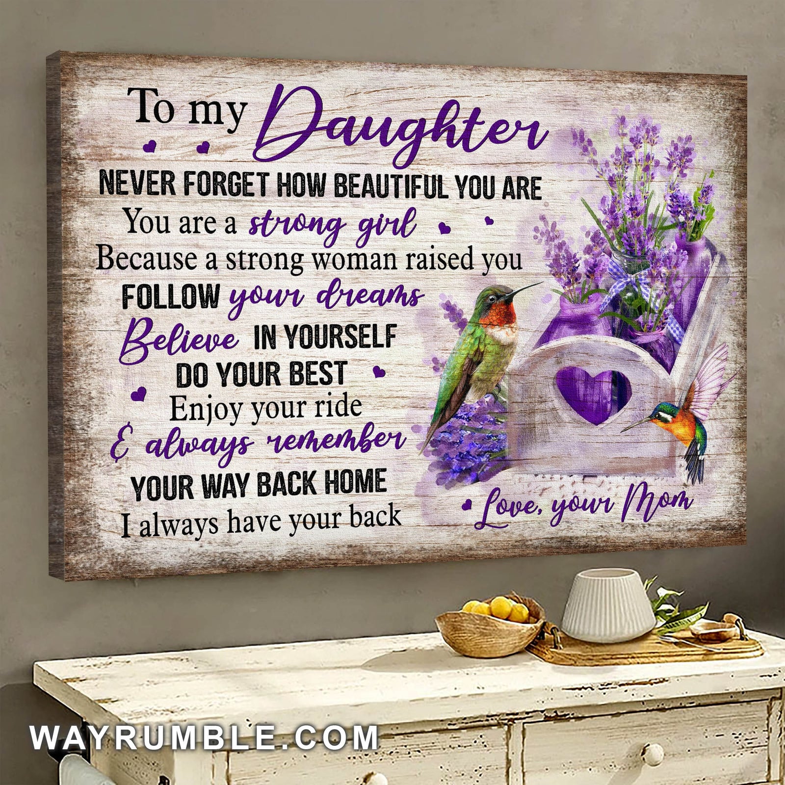 Mom to daughter, Lavender basket, Hummingbird, Enjoy your ride & always remember your way back home - Family Landscape Canvas Prints, Wall Art