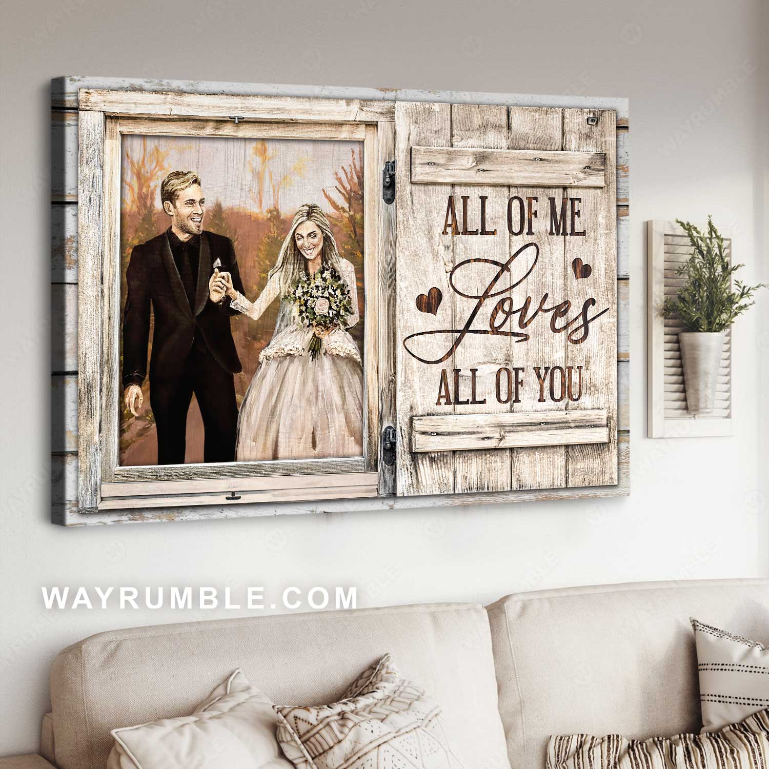 Vintage wedding, Happy couple, All of me loves all of you - Family Landscape Canvas Prints, Wall Art