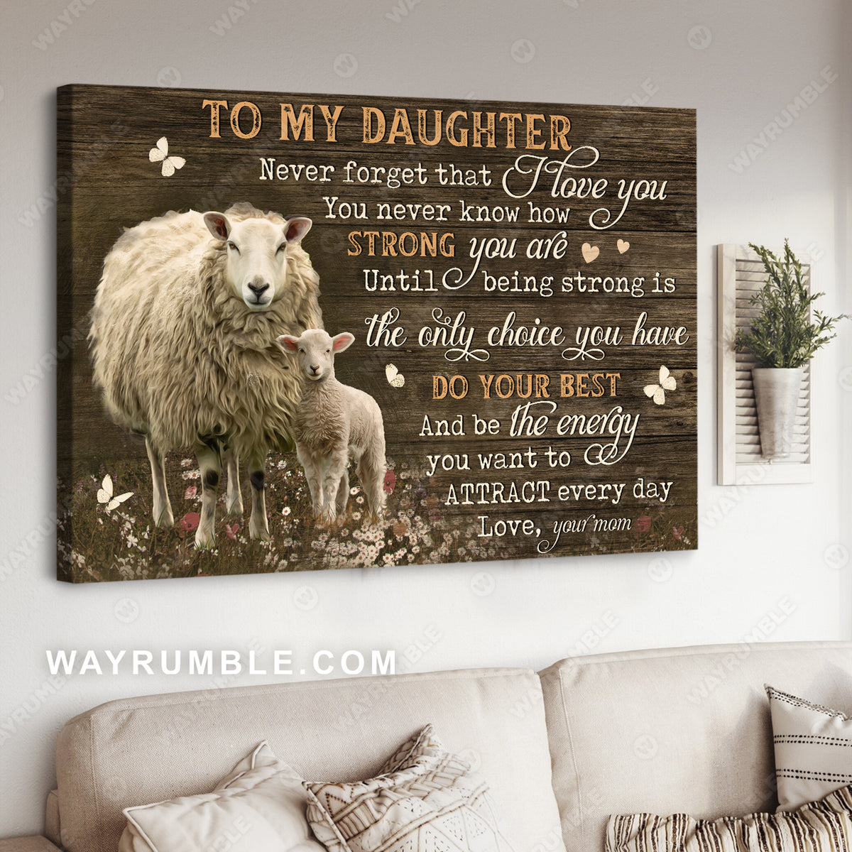 Mom to daughter, Sheep family, Flower field, Never forget that I love you - Family Landscape Canvas Prints, Wall Art