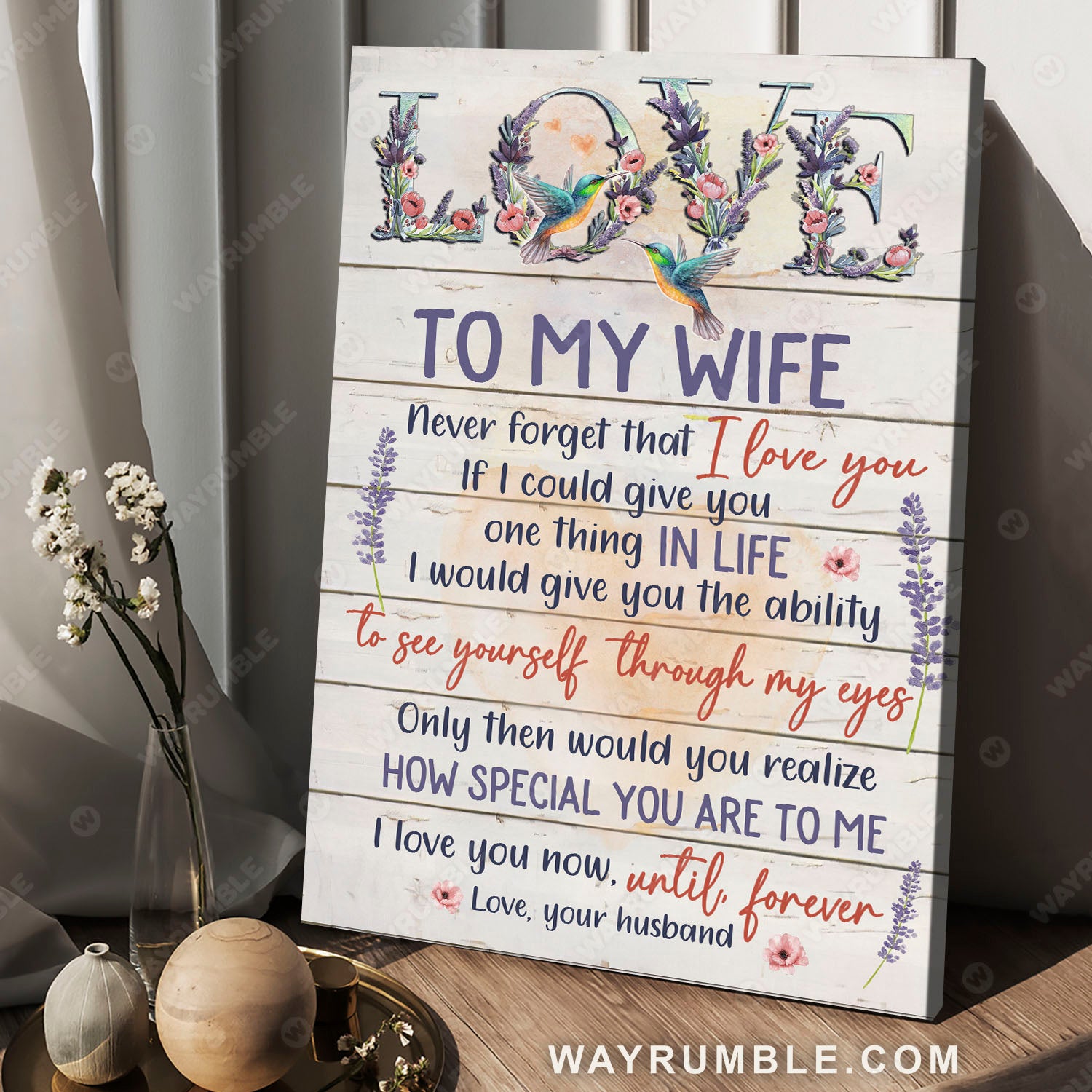 To my wife, Lavender flower, Vintage flower, Never forget that I love you - Couple Portrait Canvas Prints, Wall Art