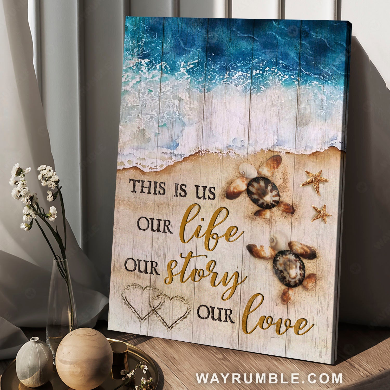 Blue beach, Baby turtle, Seashell art, This is us - Family Portrait Canvas Prints, Wall Art