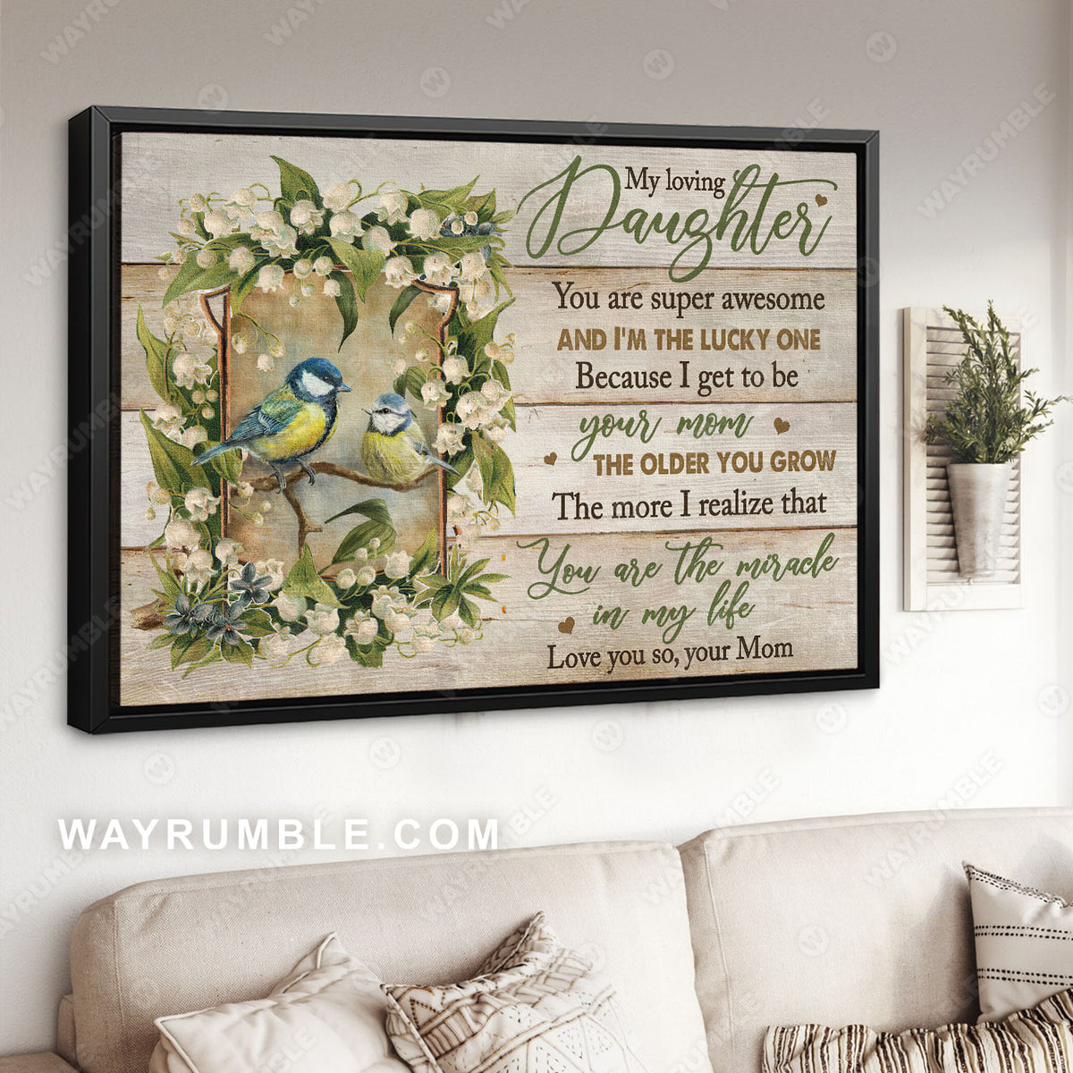 Mom to daughter, Blue Bird, Lily of the valley, Vintage window, You are the miracle in my life - Family Landscape Canvas Prints, Wall Art