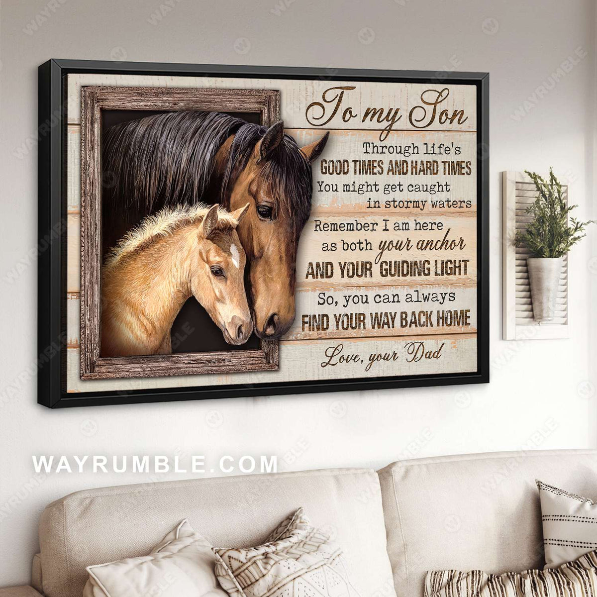 Dad to son, Horse painting, The horse father and son, Remember I am here - Family Landscape Canvas Prints, Wall Art
