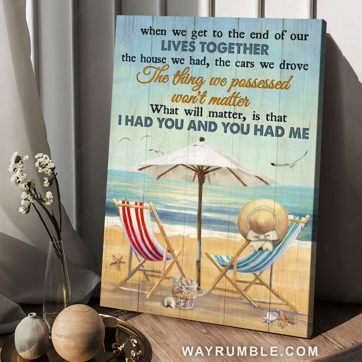 Beach chairs, Sand beach, Flying seagull, I had you and you had me - Family Portrait Canvas Prints, Wall Art