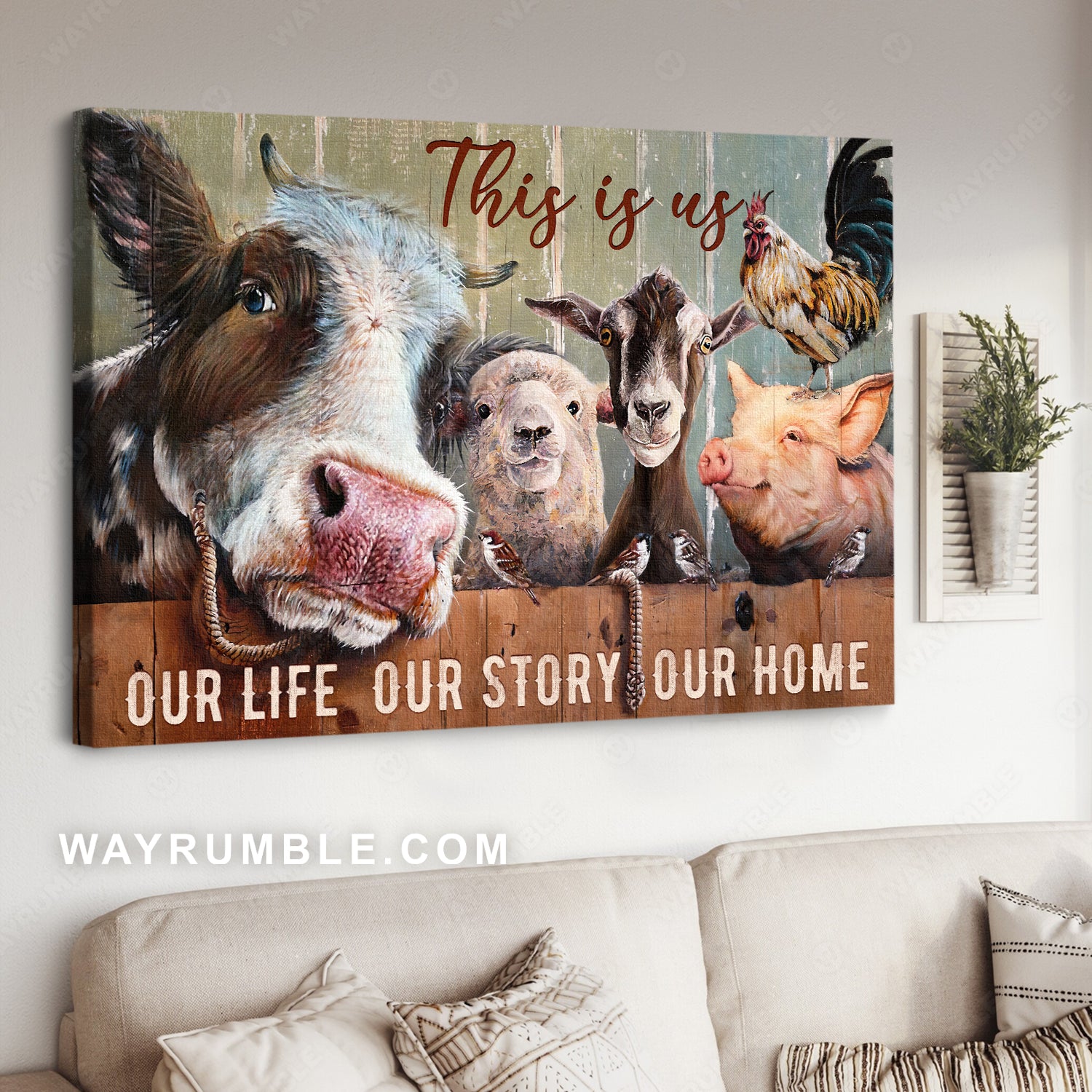 Watercolor dairy cow, Happy farm, Animal drawing, This is us - Family Landscape Canvas Prints, Wall Art