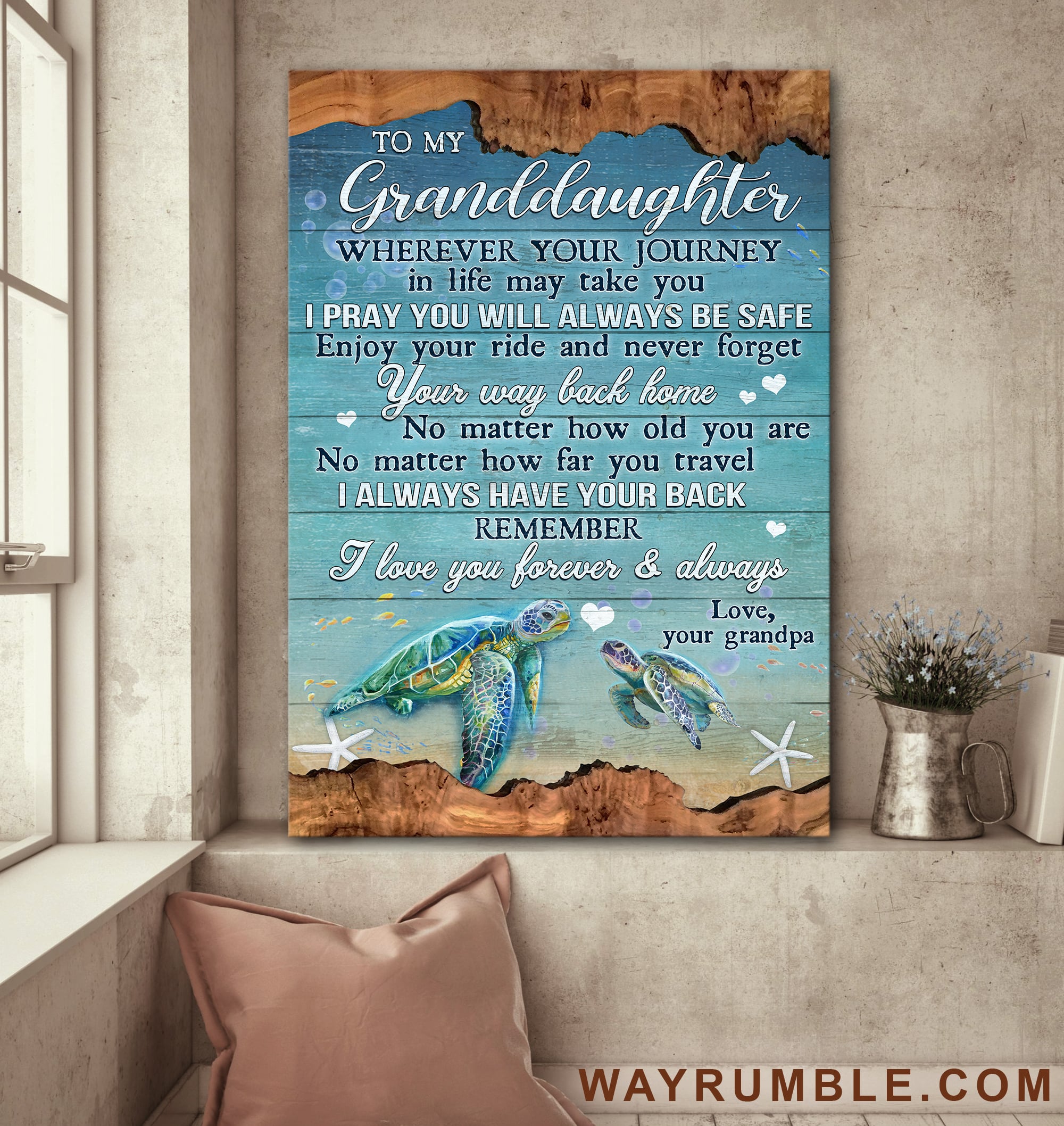 Grandpa to granddaughter, Turtle Family, I love my life because it gave me you - Family Portrait Canvas Prints, Wall Art