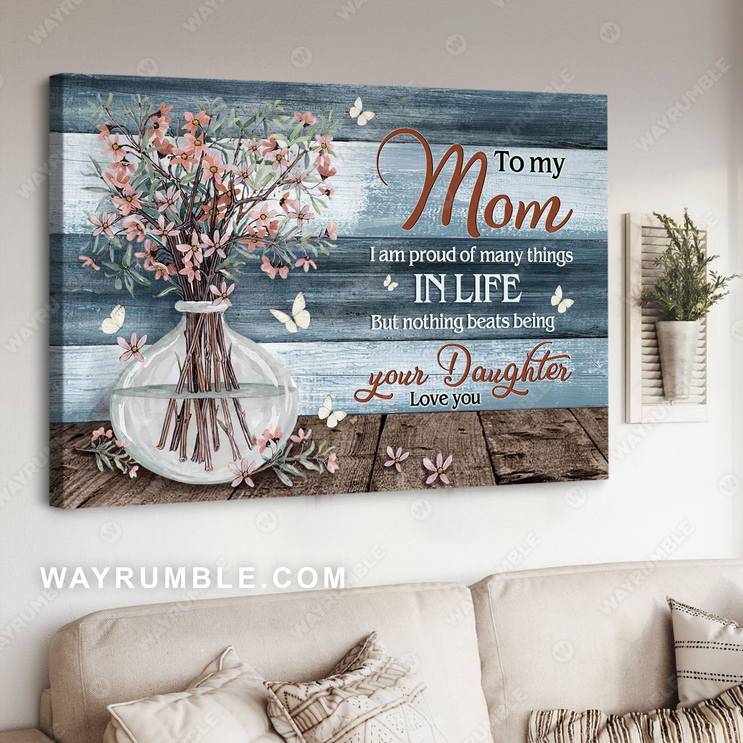 Daughter to mom, Baby flower vase, Still life painting, I am proud of being your daughter - Family Landscape Canvas Prints, Wall Art