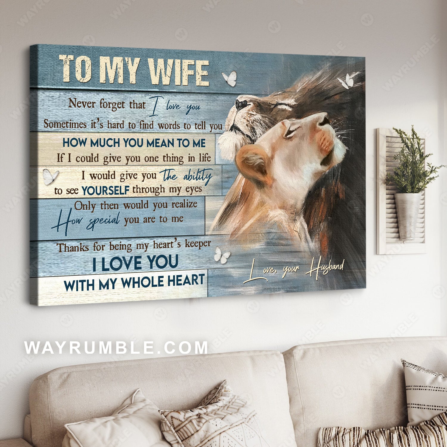 To my wife, Watercolor animal painting, I love you with my whole heart - Family Landscape Canvas Prints, Home Decor Wall Art