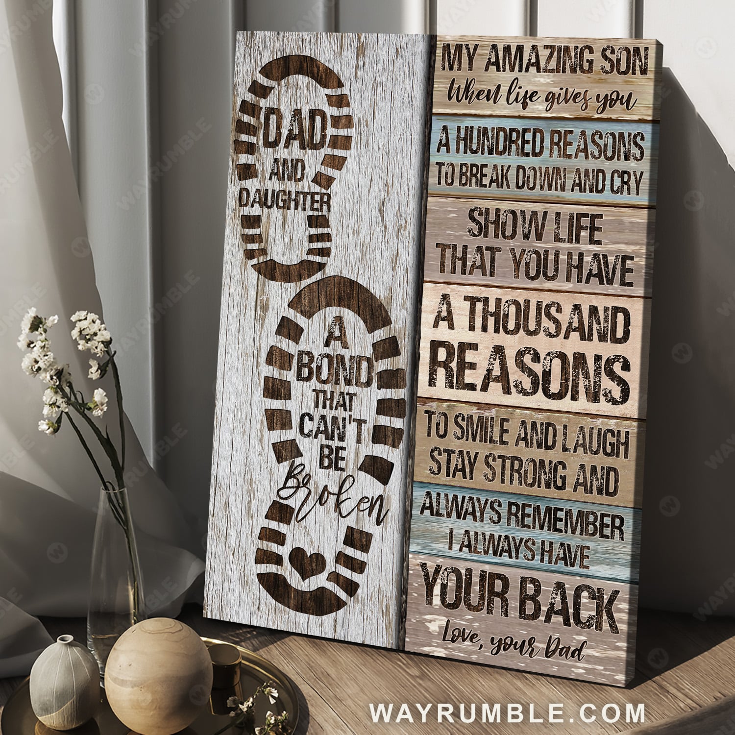 Dad to daughter, Footprints, I always have your back - Family Portrait Canvas Prints, Wall Art