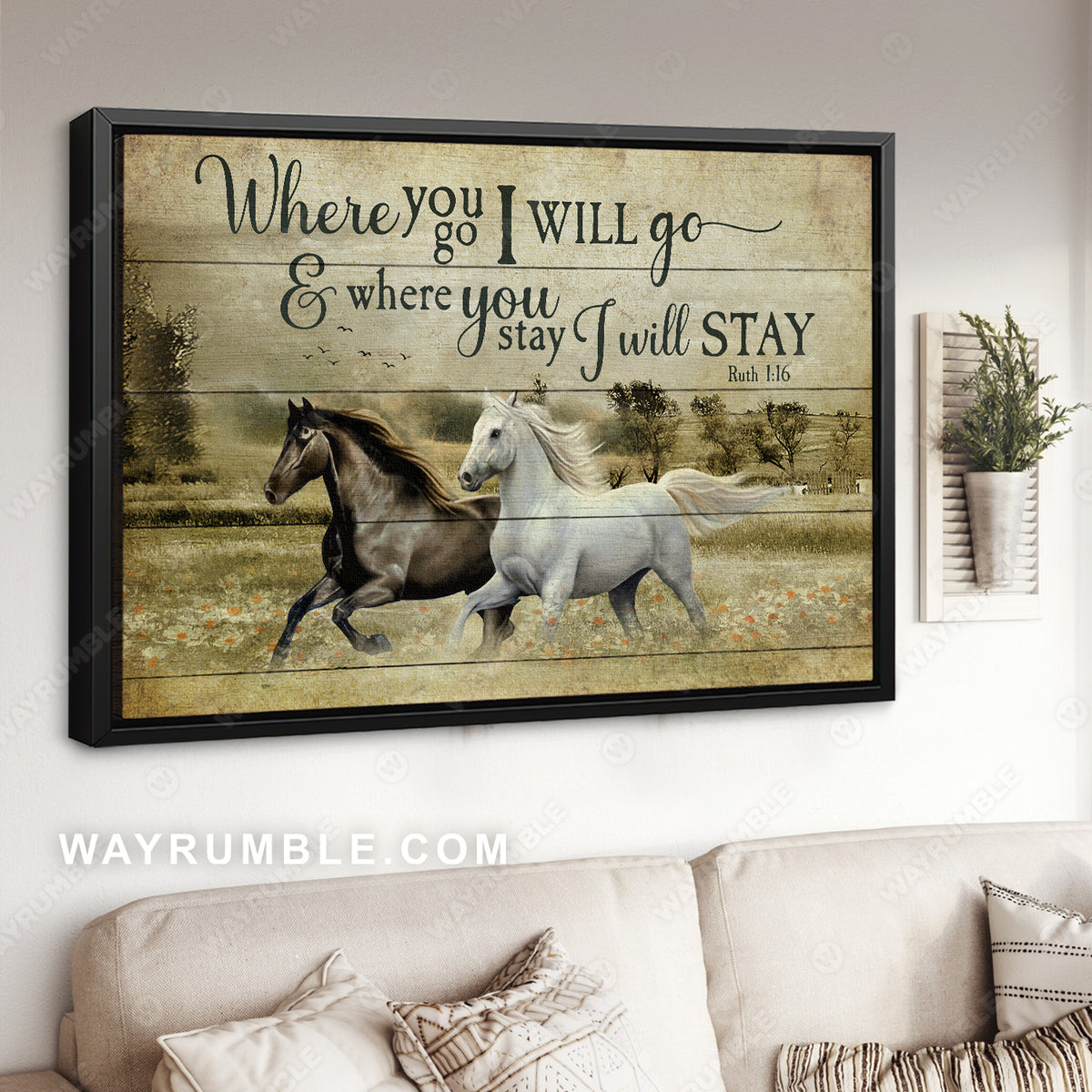 Running horses, Daisy field, Meadow land, Where you go, I will go - Family Landscape Canvas Prints, Wall Art