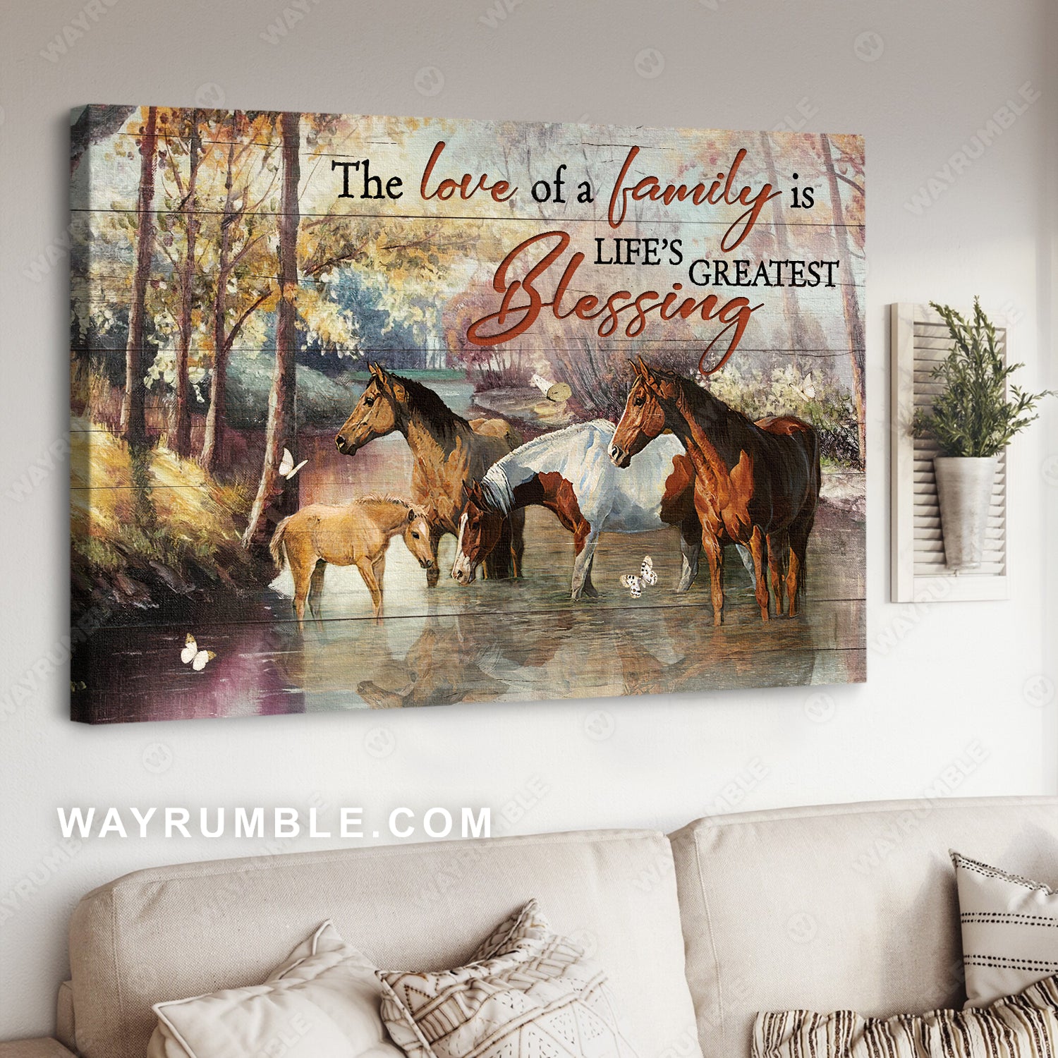 Watercolor horses, Beautiful forest, Butterfly, The love of a family - Family Landscape Canvas Prints, Wall Art