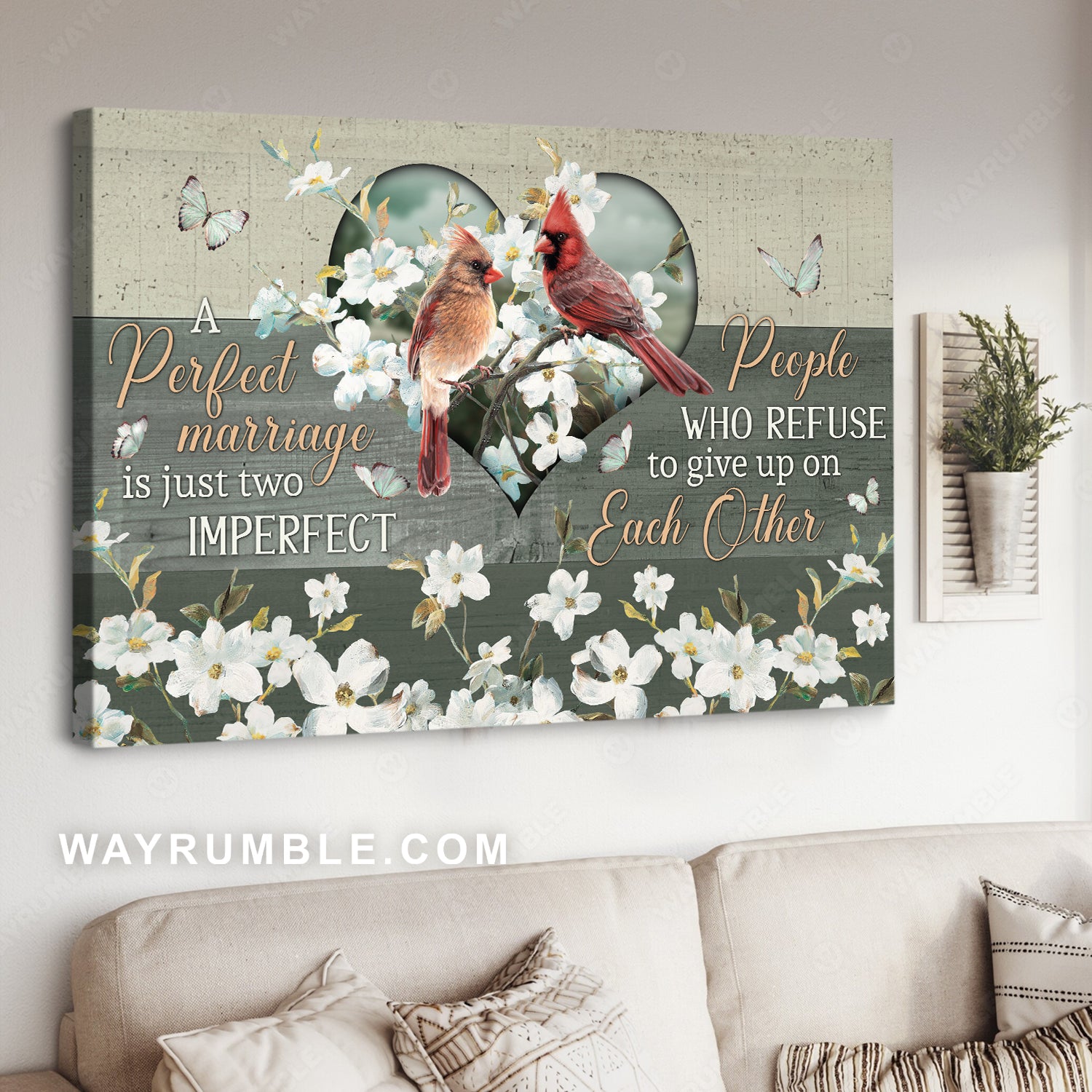 Beautiful cardinals, Cardinal couple, White flower, A perfect marriage - Family Landscape Canvas Prints, Wall Art