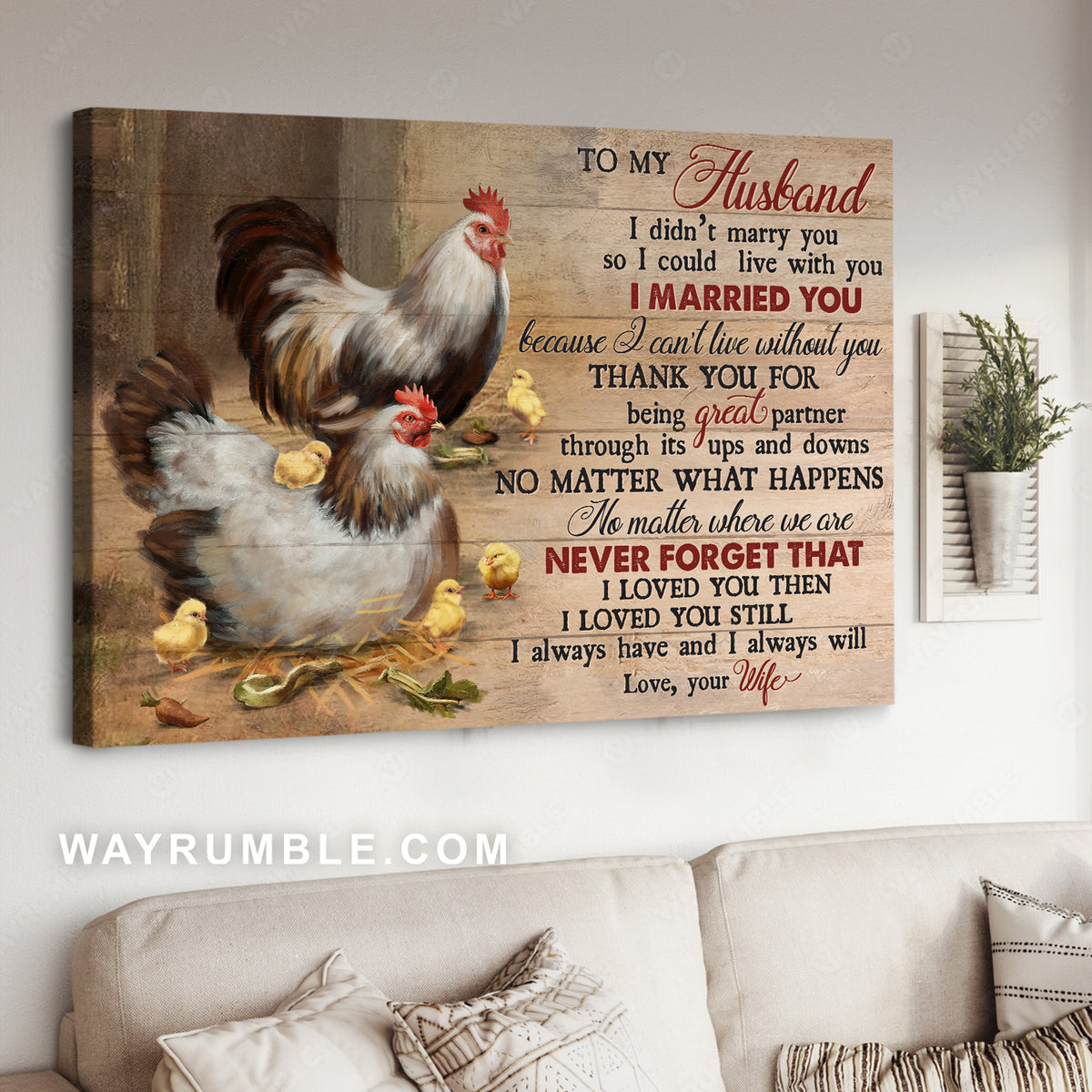 To my husband, Male chicken, Female chicken, Yellow chick  - Family Landscape Canvas Prints, Wall Art