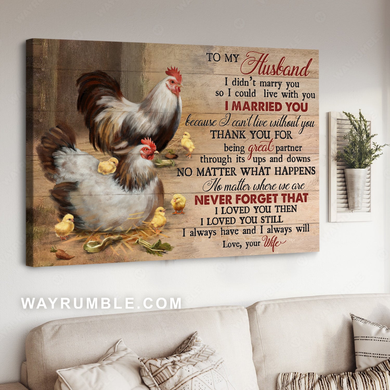 To my husband, Male chicken, Female chicken, Yellow chick  - Family Landscape Canvas Prints, Wall Art