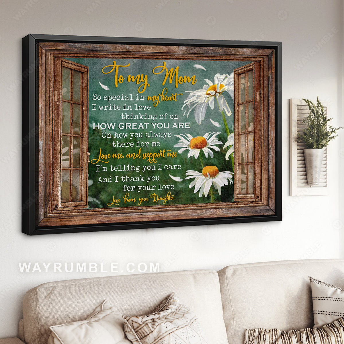 Daughter to mom, Daisy painting, Vintage window, I thank you for your love - Family Landscape Canvas Prints, Wall Art