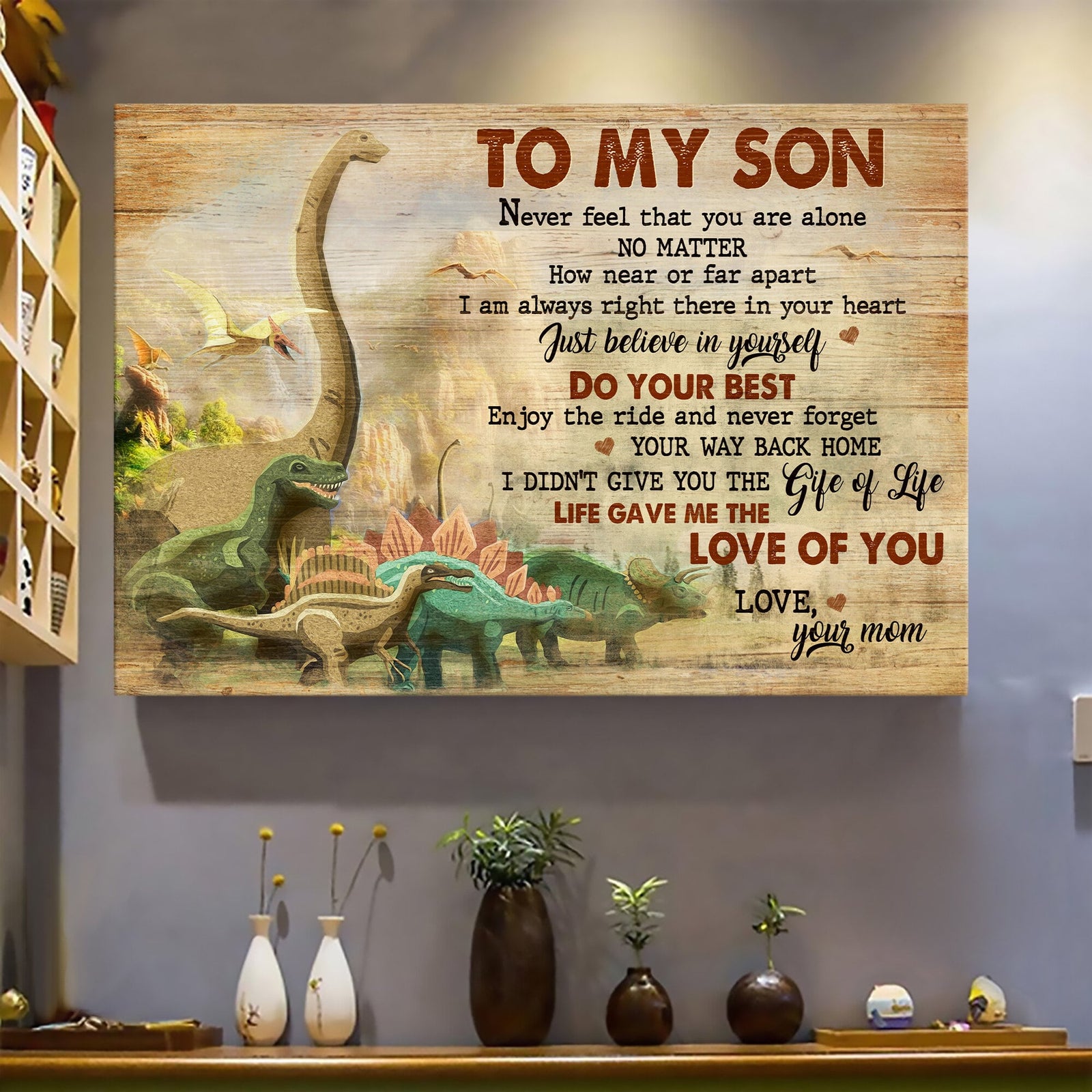 Mom to Son, Dinosaur Family, Do your best and enjoy the ride - Family Landscape Canvas Prints, Wall Art