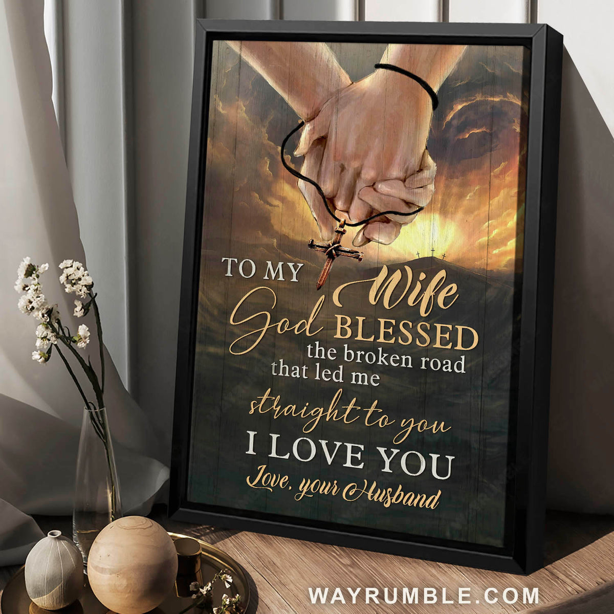 To my wife, Hand in hand, Cross symbol, I love you - Family Portrait Canvas Prints, Wall Art