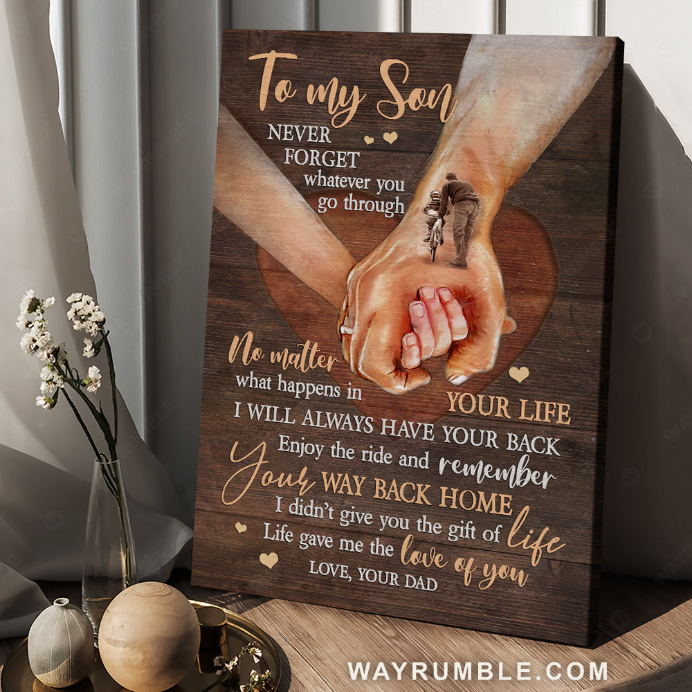 Dad to son, Holding hands, Sweet heart, I will always have your back - Family Portrait Canvas Prints, Wall Art