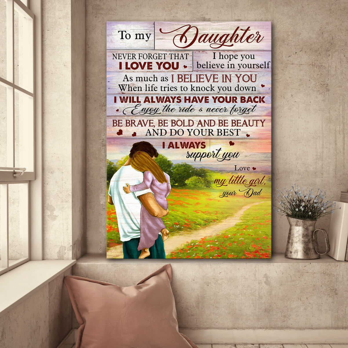 Dad to daughter, Flower field, I&#39;ll always have your back - Family Portrait Canvas Prints, Wall Art