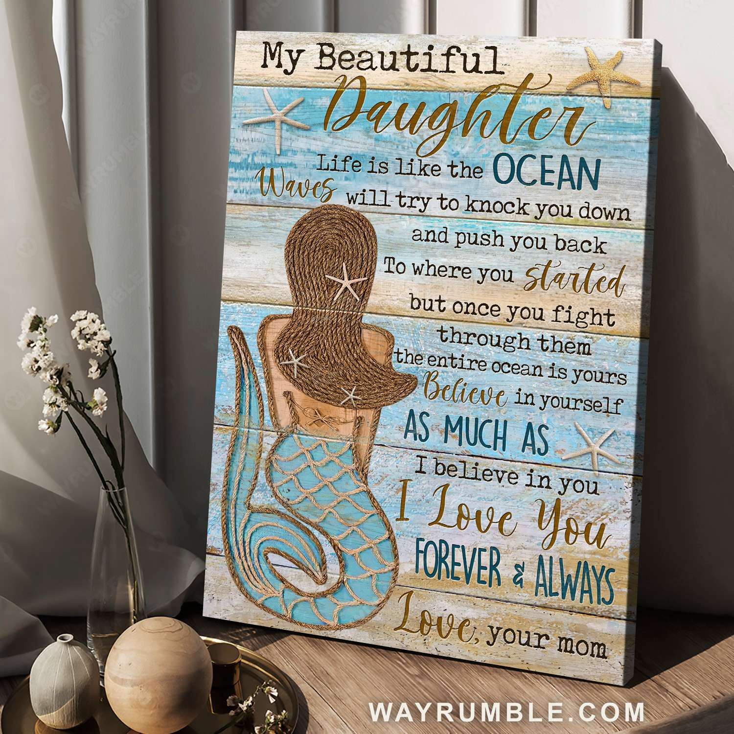 Mom to daughter, Little mermaid, Sea star, String art, Life is like the ocean - Family Portrait Canvas Prints, Wall Art